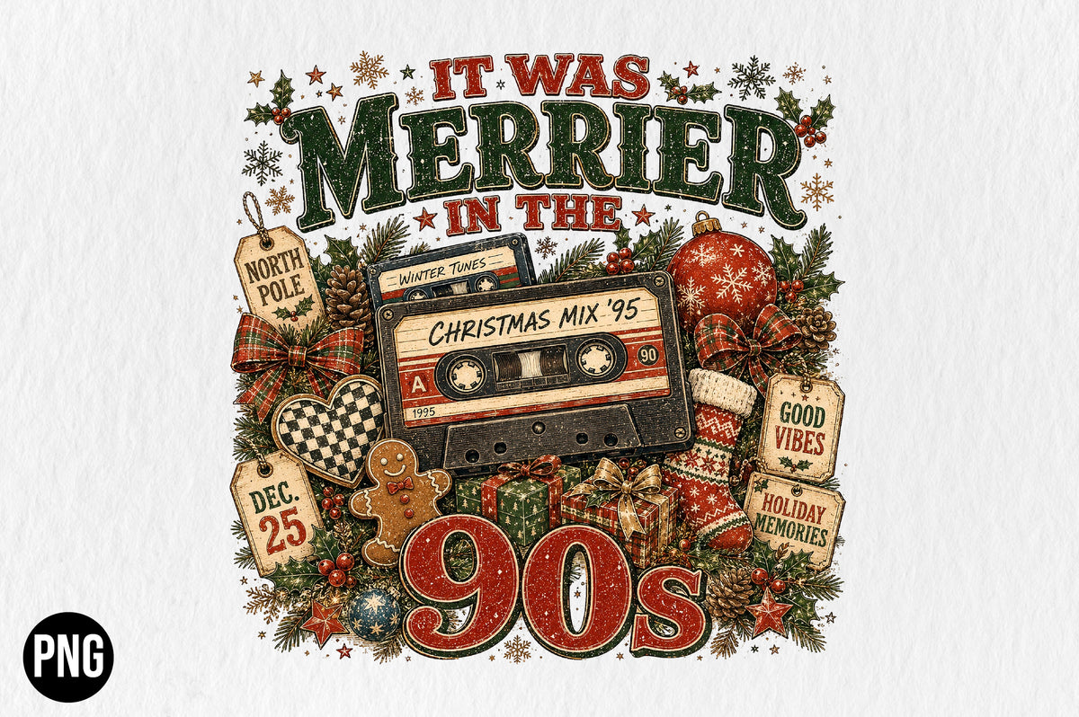 Merrier in the 90s Christmas PNG