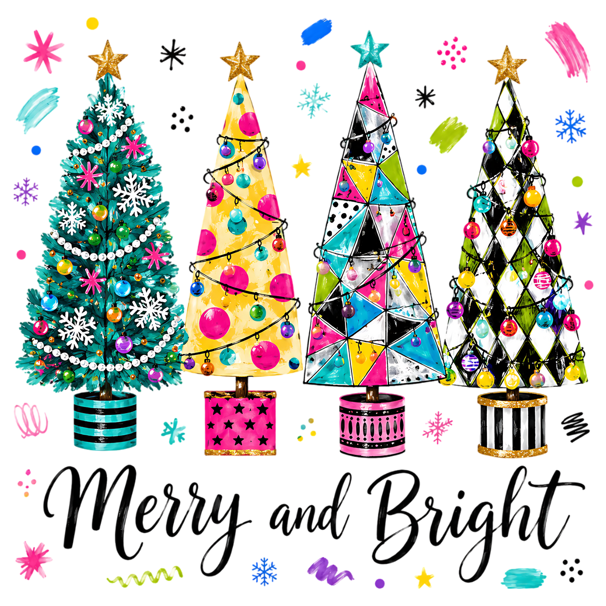 Merry And Bright Christmas Trees PNG