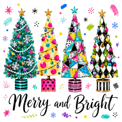Merry And Bright Christmas Trees PNG