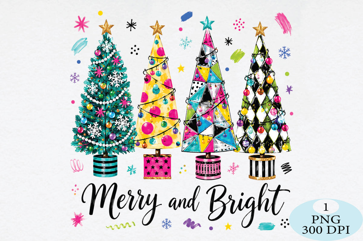 Merry And Bright Christmas Trees PNG