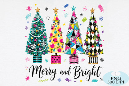 Merry And Bright Christmas Trees PNG