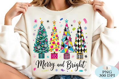 Merry And Bright Christmas Trees PNG