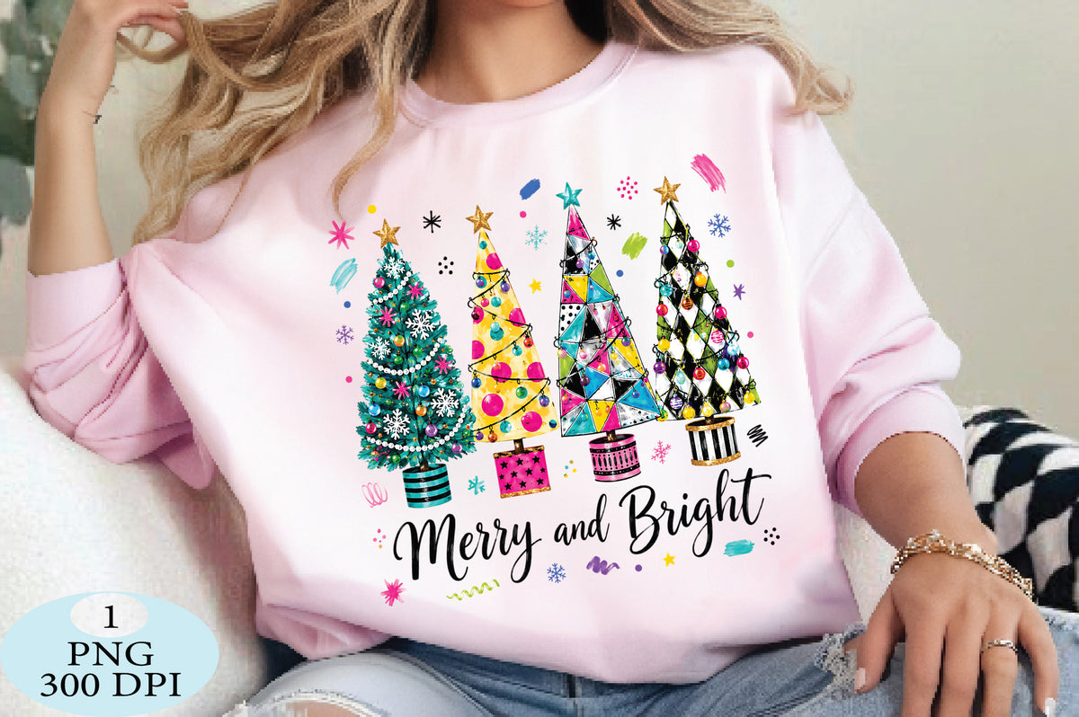 Merry And Bright Christmas Trees PNG