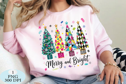 Merry And Bright Christmas Trees PNG