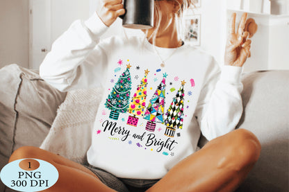 Merry And Bright Christmas Trees PNG