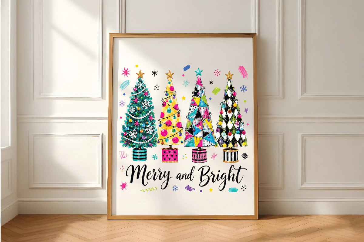 Merry And Bright Christmas Trees PNG