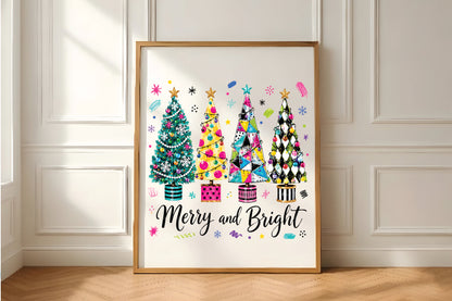Merry And Bright Christmas Trees PNG