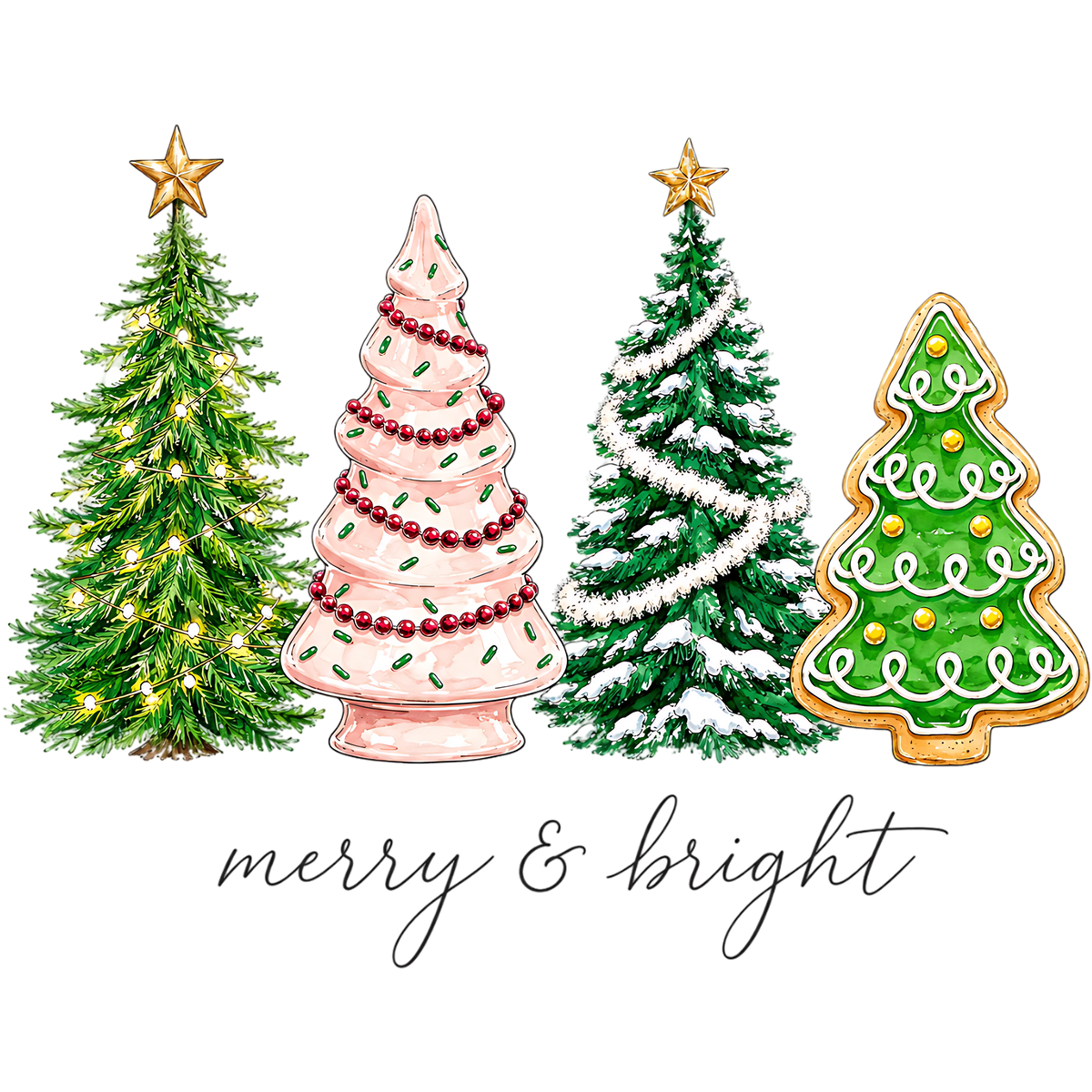Merry & Bright Christmas Trees PNG