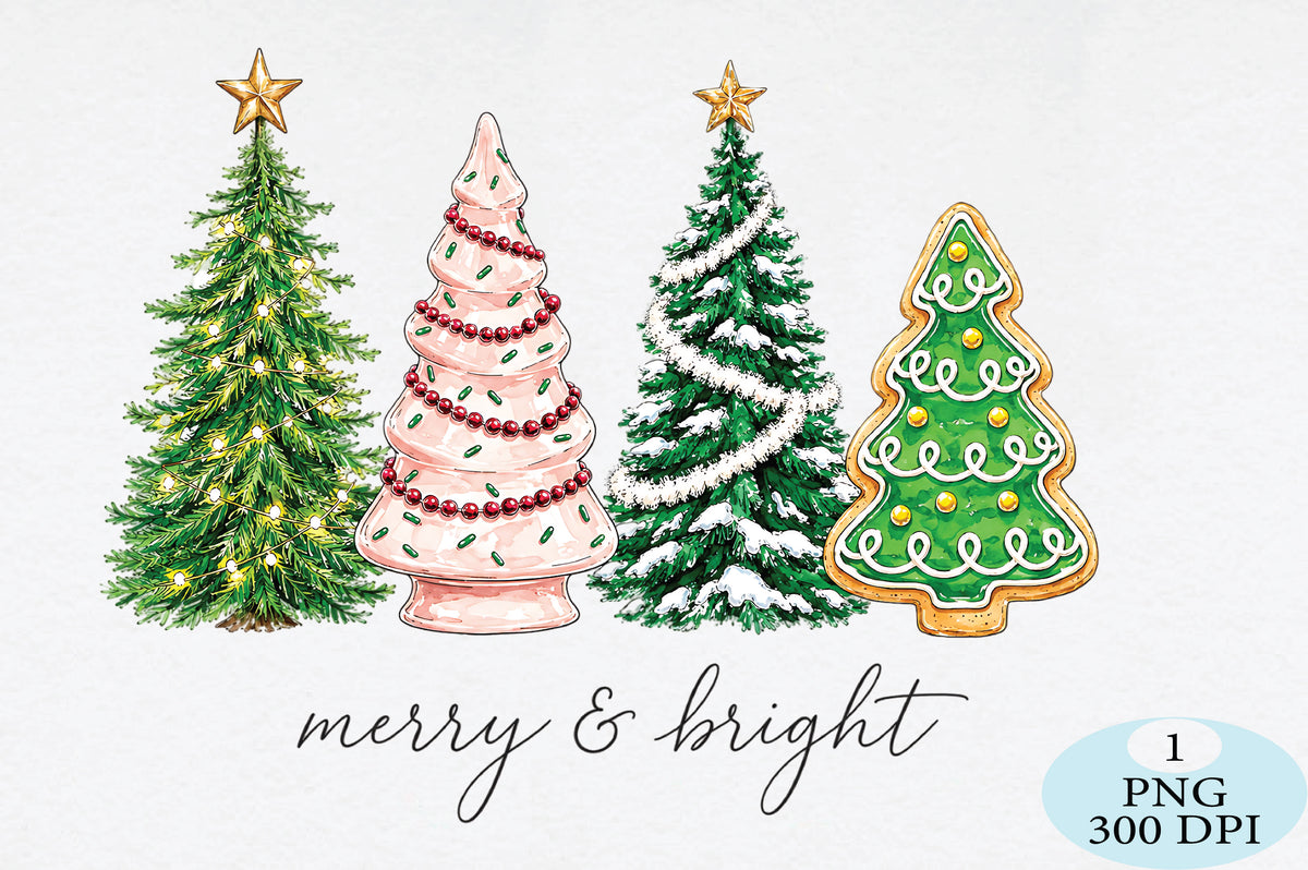Merry & Bright Christmas Trees PNG
