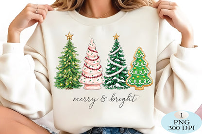 Merry & Bright Christmas Trees PNG