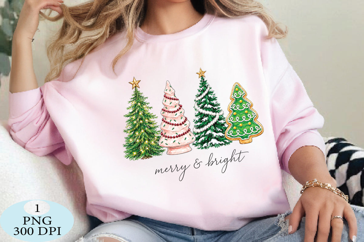 Merry & Bright Christmas Trees PNG