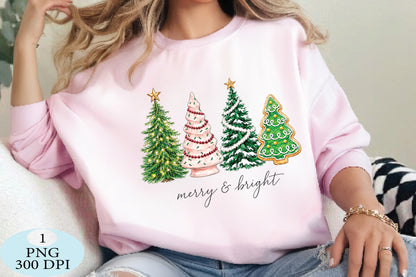 Merry & Bright Christmas Trees PNG