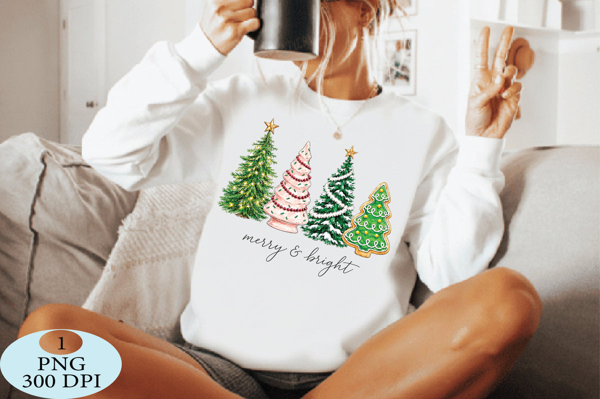 Merry & Bright Christmas Trees PNG