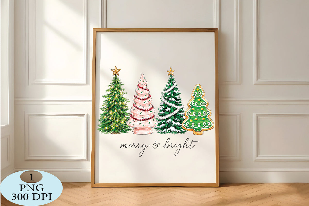 Merry & Bright Christmas Trees PNG