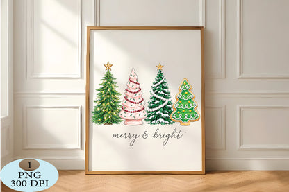 Merry & Bright Christmas Trees PNG