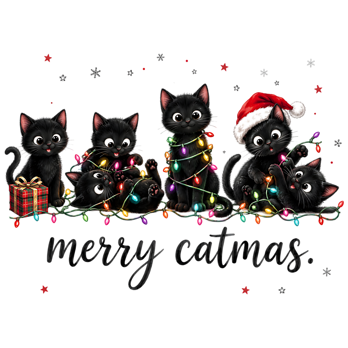 Merry Catmas Black Cat Family PNG