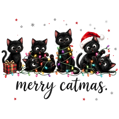 Merry Catmas Black Cat Family PNG