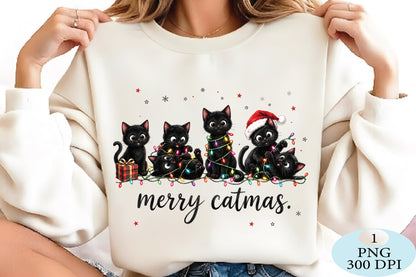 Merry Catmas Black Cat Family PNG