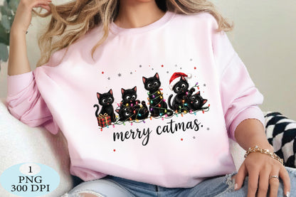 Merry Catmas Black Cat Family PNG