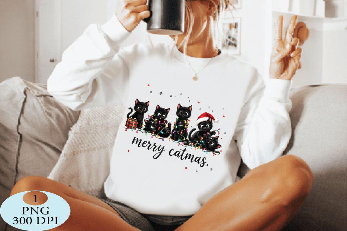 Merry Catmas Black Cat Family PNG