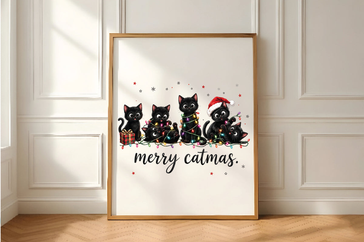 Merry Catmas Black Cat Family PNG