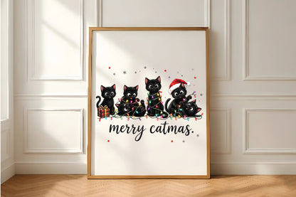 Merry Catmas Black Cat Family PNG
