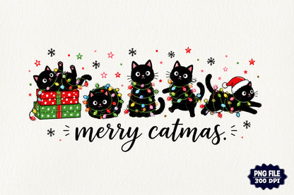 Merry Catmas PNG Funny Christmas Cat Holiday Sublimation