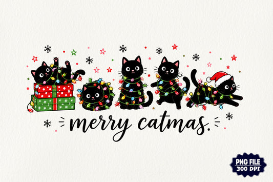 Merry Catmas PNG Funny Christmas Cat Holiday Sublimation