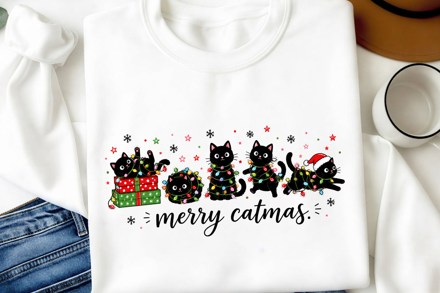 Merry Catmas PNG Funny Christmas Cat Holiday Sublimation