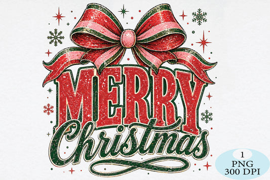 Merry Christmas Bow Vintage PNG