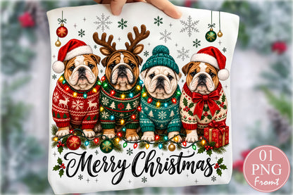 Merry Christmas Bulldogs PNG Cute Christmas Dog Sublimation Design