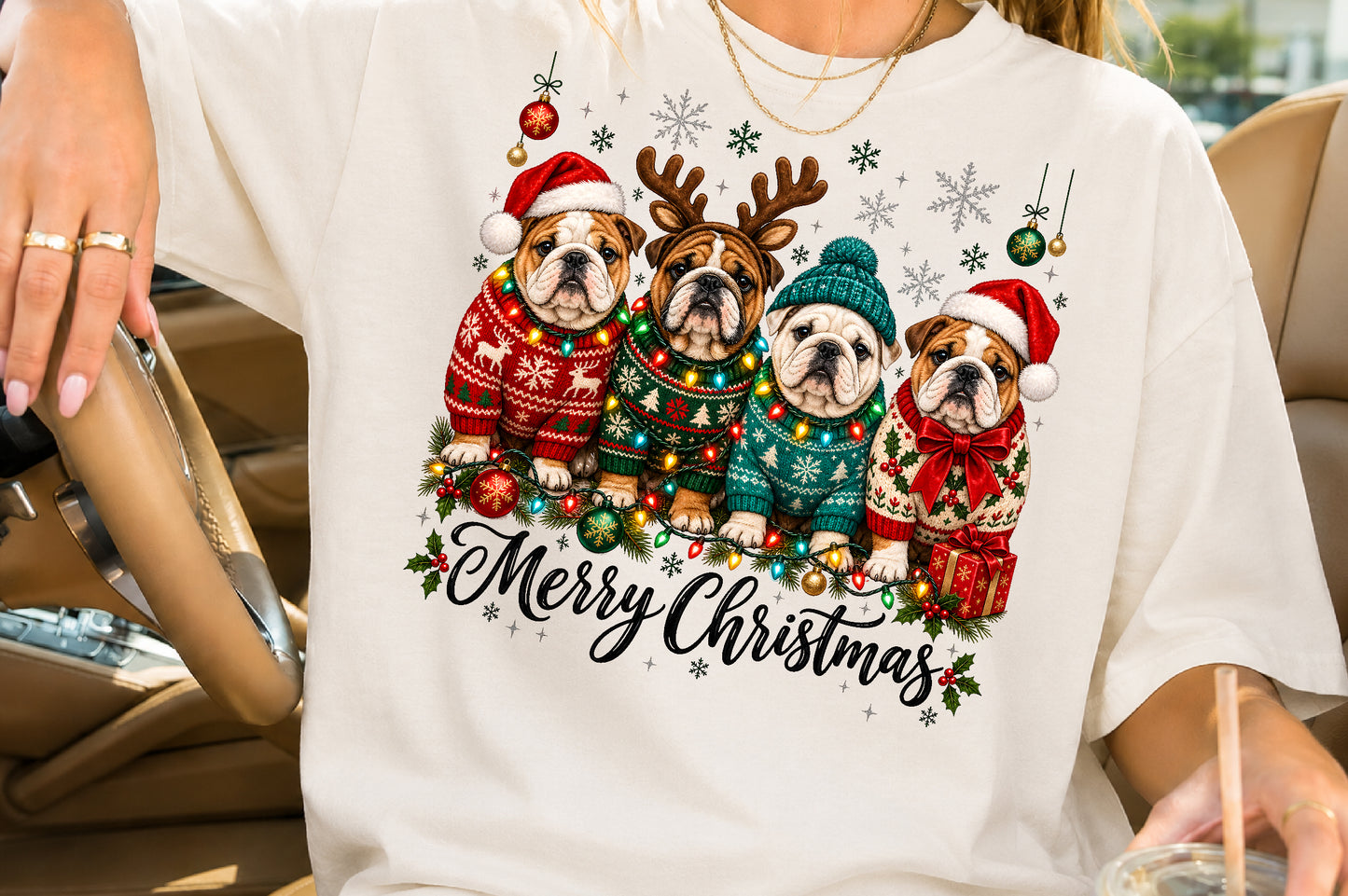 Merry Christmas Bulldogs PNG Cute Christmas Dog Sublimation Design