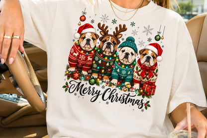 Merry Christmas Bulldogs PNG Cute Christmas Dog Sublimation Design