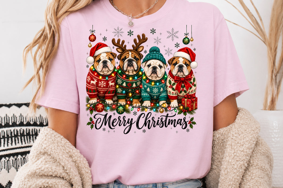 Merry Christmas Bulldogs PNG Cute Christmas Dog Sublimation Design