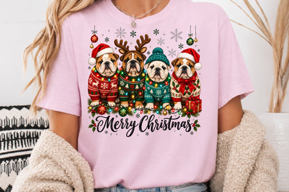 Merry Christmas Bulldogs PNG Cute Christmas Dog Sublimation Design
