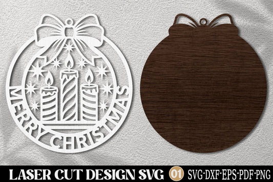 Merry Christmas Candle SVG | Christmas Ornament Laser Cut Design