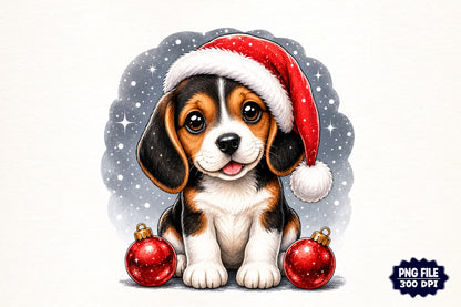 Merry Christmas Cute Dog PNG | Santa Hat Puppy Christmas Clipart