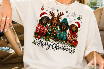 Merry Christmas Dachshund Dogs PNG Cute Christmas Dog Sublimation Design