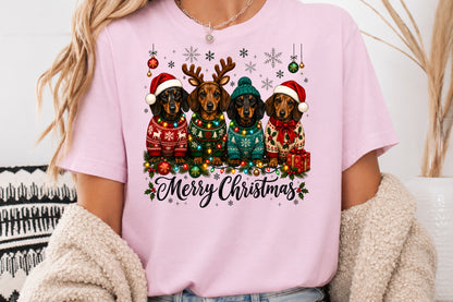 Merry Christmas Dachshund Dogs PNG Cute Christmas Dog Sublimation Design