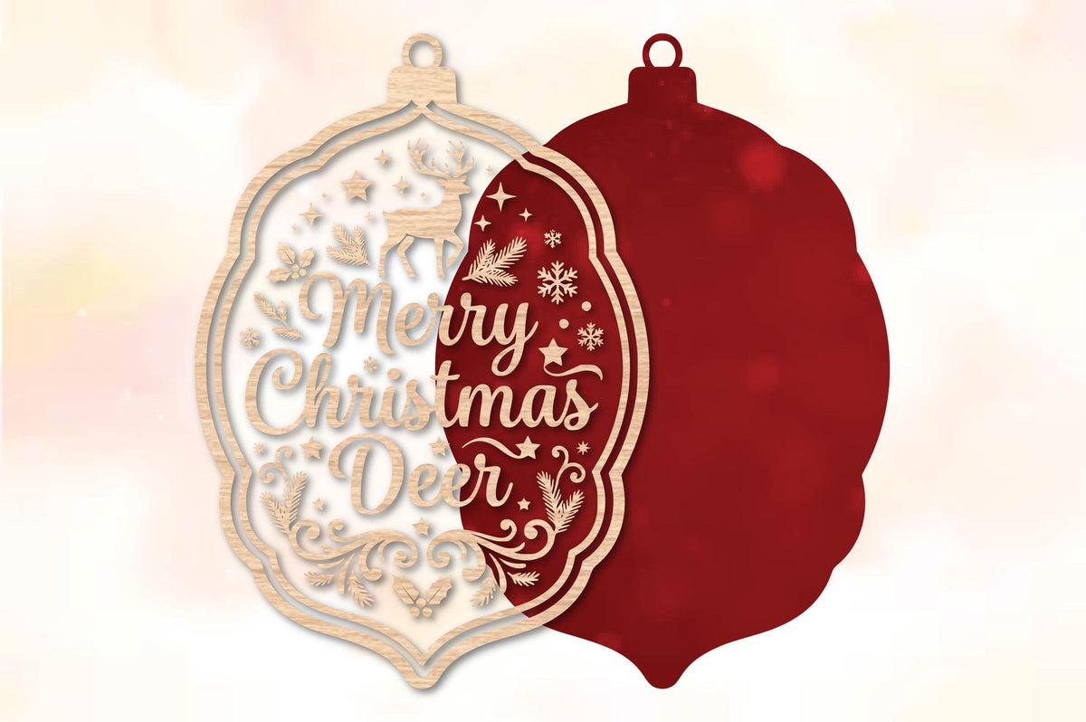 Merry Christmas Deer Ornament Laser Cut SVG