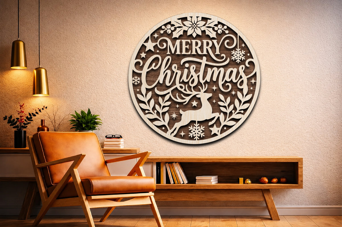 Merry Christmas Deer Round Sign SVG