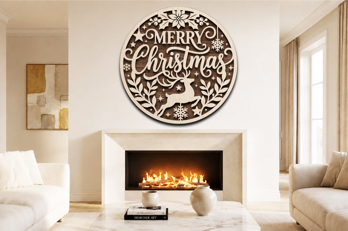 Merry Christmas Deer Round Sign SVG