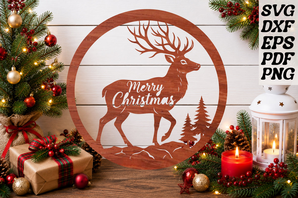 Merry Christmas Deer Wooden Sign SVG
