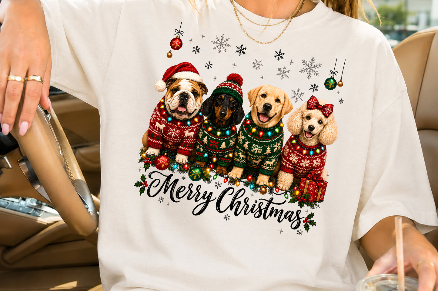 Merry Christmas Dogs PNG Sublimation Design