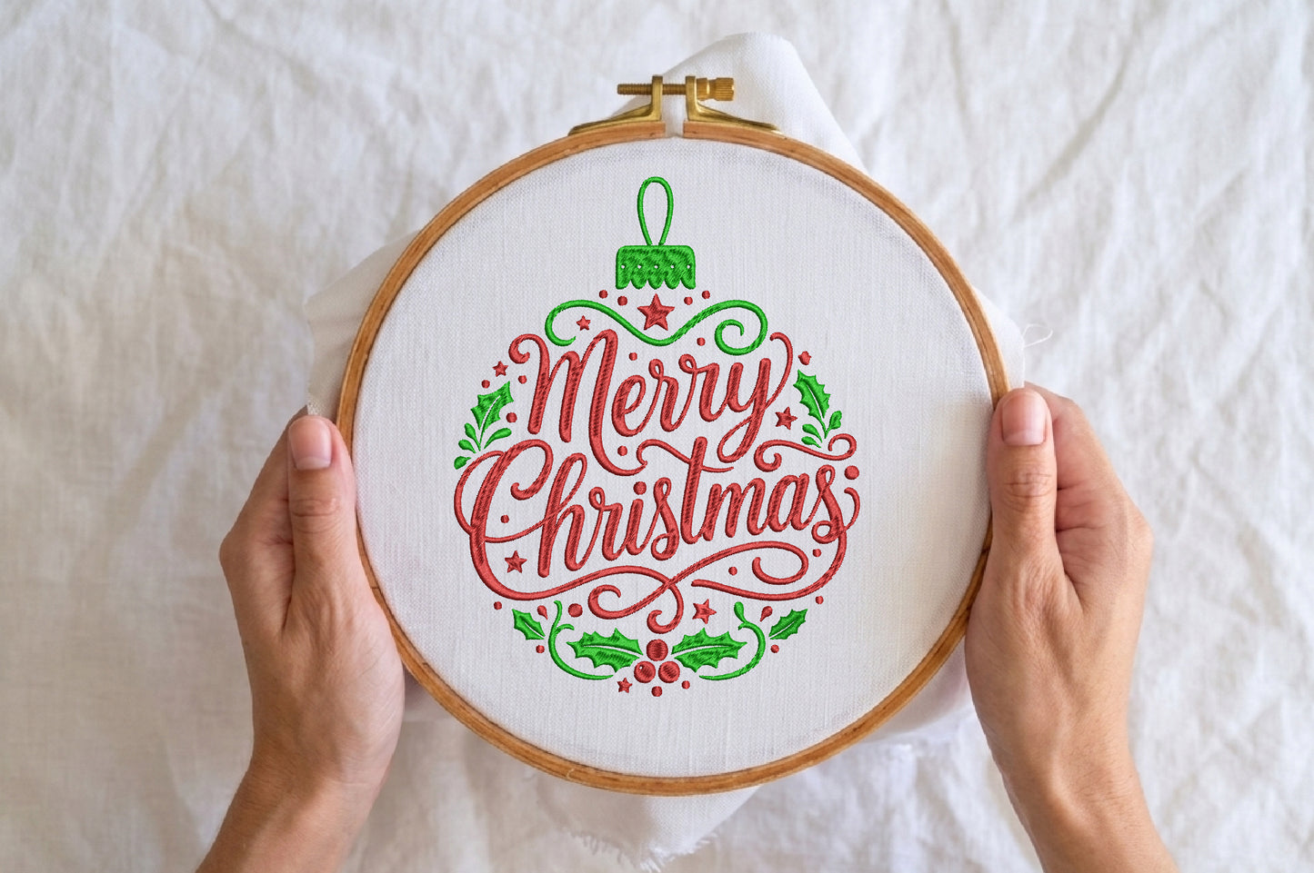 Merry Christmas Embroidery Design – Festive Christmas Machine Embroidery Pattern, Holiday Embroidery Design
