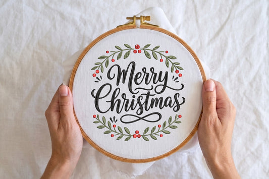 Merry Christmas Embroidery Design – Festive Christmas Machine Embroidery Pattern, Holiday Embroidery Design