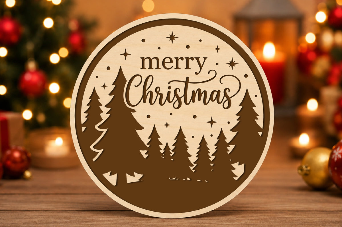 Merry Christmas Forest Round SVG