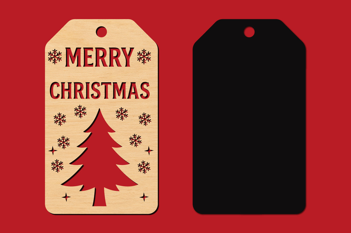 Merry Christmas Gift Tag Laser Cut SVG, Christmas Tree Gift Tag Cut File