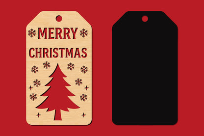 Merry Christmas Gift Tag Laser Cut SVG, Christmas Tree Gift Tag Cut File