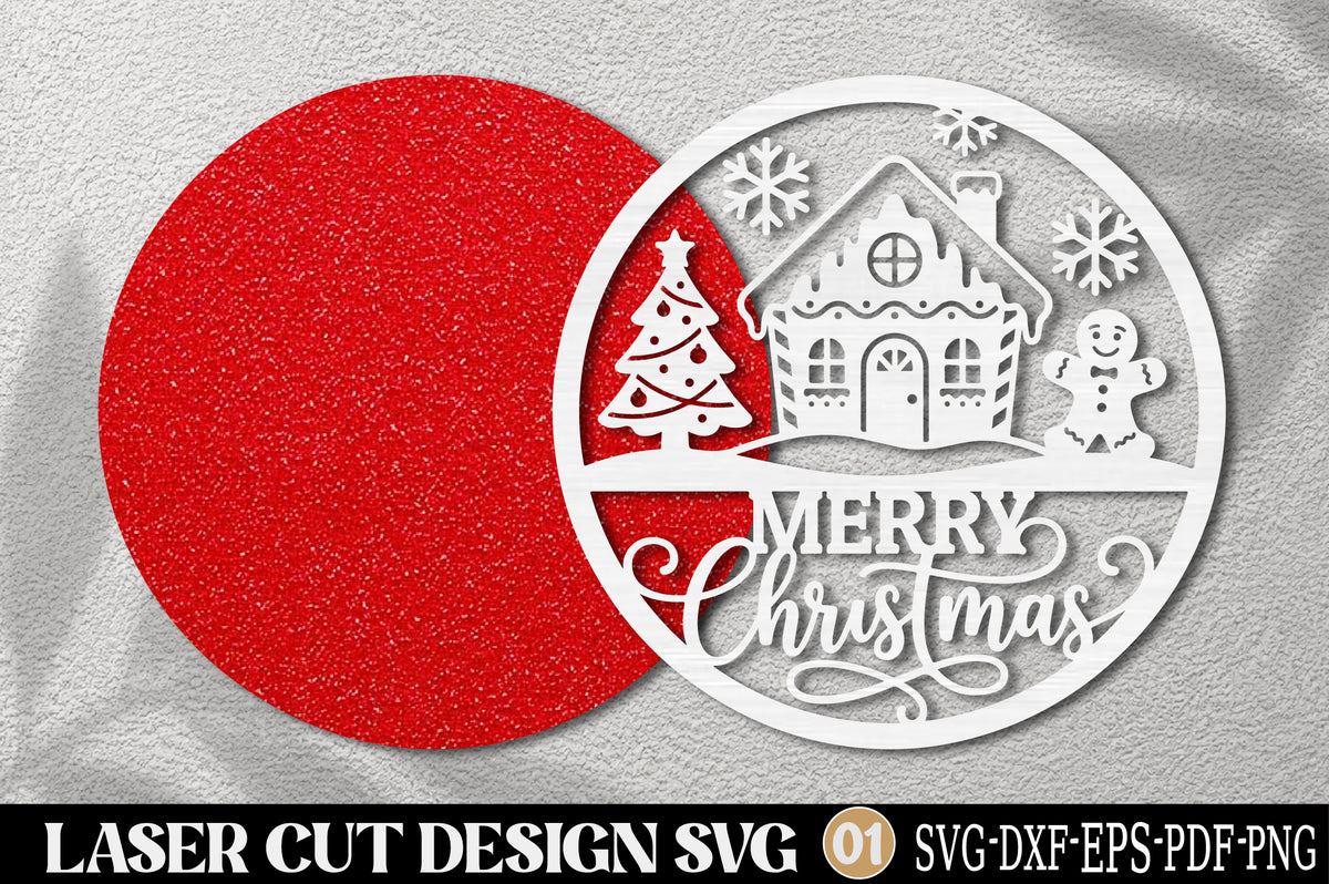 Merry Christmas Gingerbread House SVG | Christmas Village Laser Cut Design